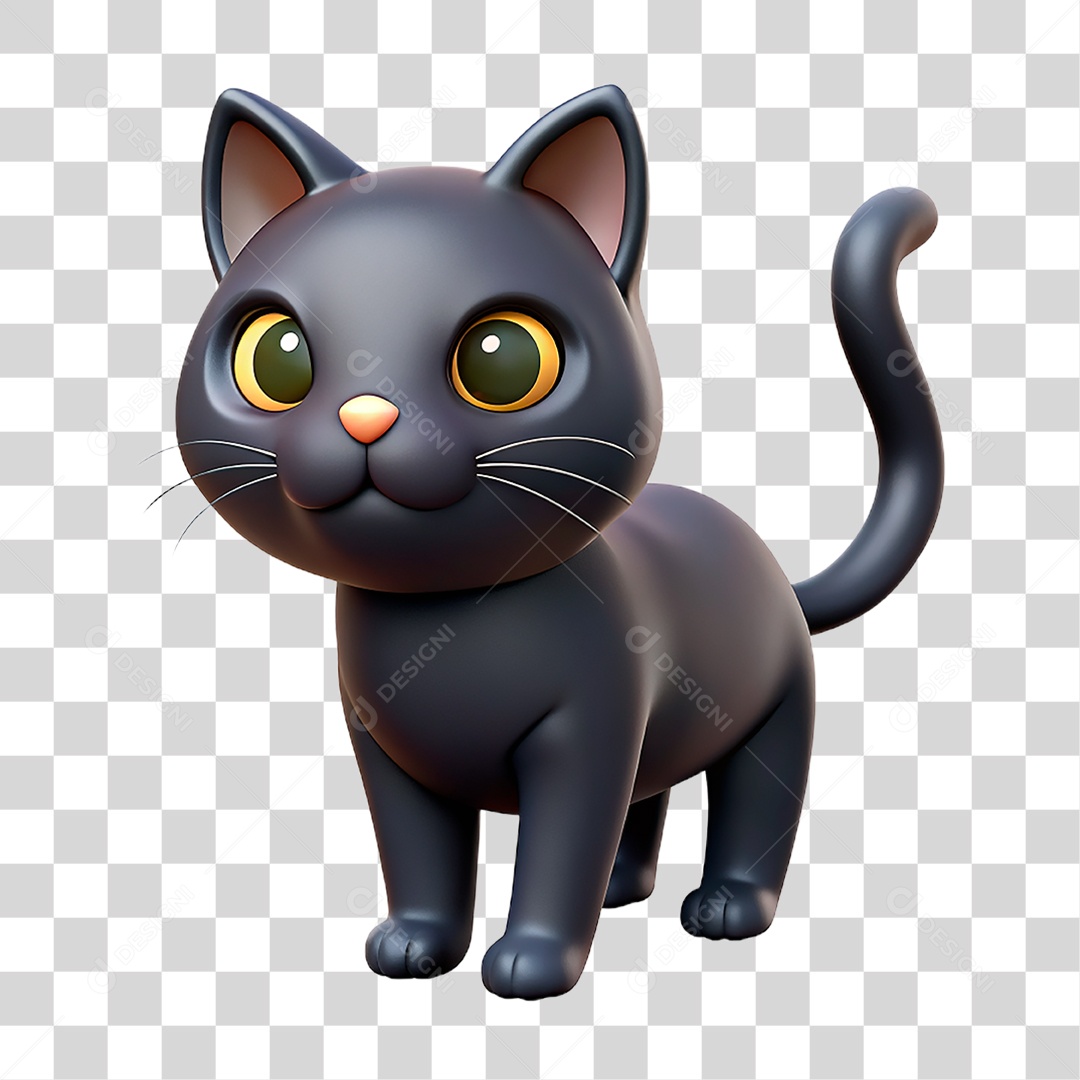 Mascote 3D Gato Preto PNG Transparente