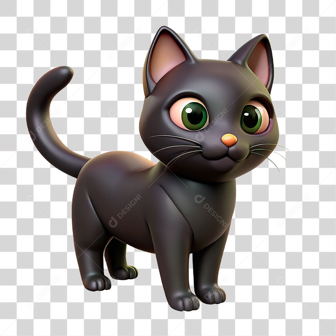 Mascote 3D Gato Preto PNG Transparente