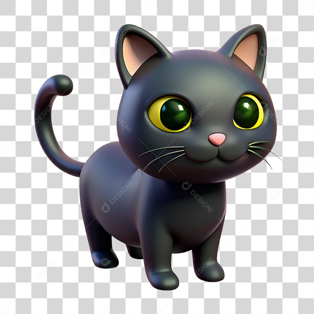Mascote 3D Gato Preto PNG Transparente