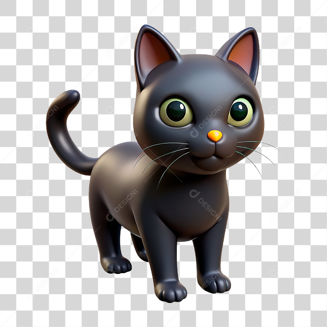 Mascote 3D Gato Preto PNG Transparente
