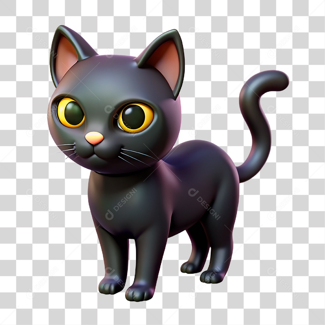 Mascote 3D Gato Preto PNG Transparente
