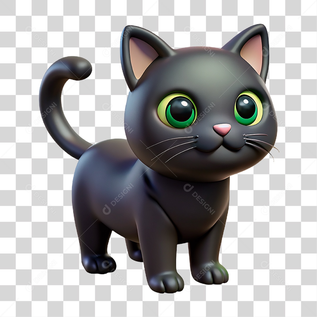 Mascote 3D Gato Preto PNG Transparente