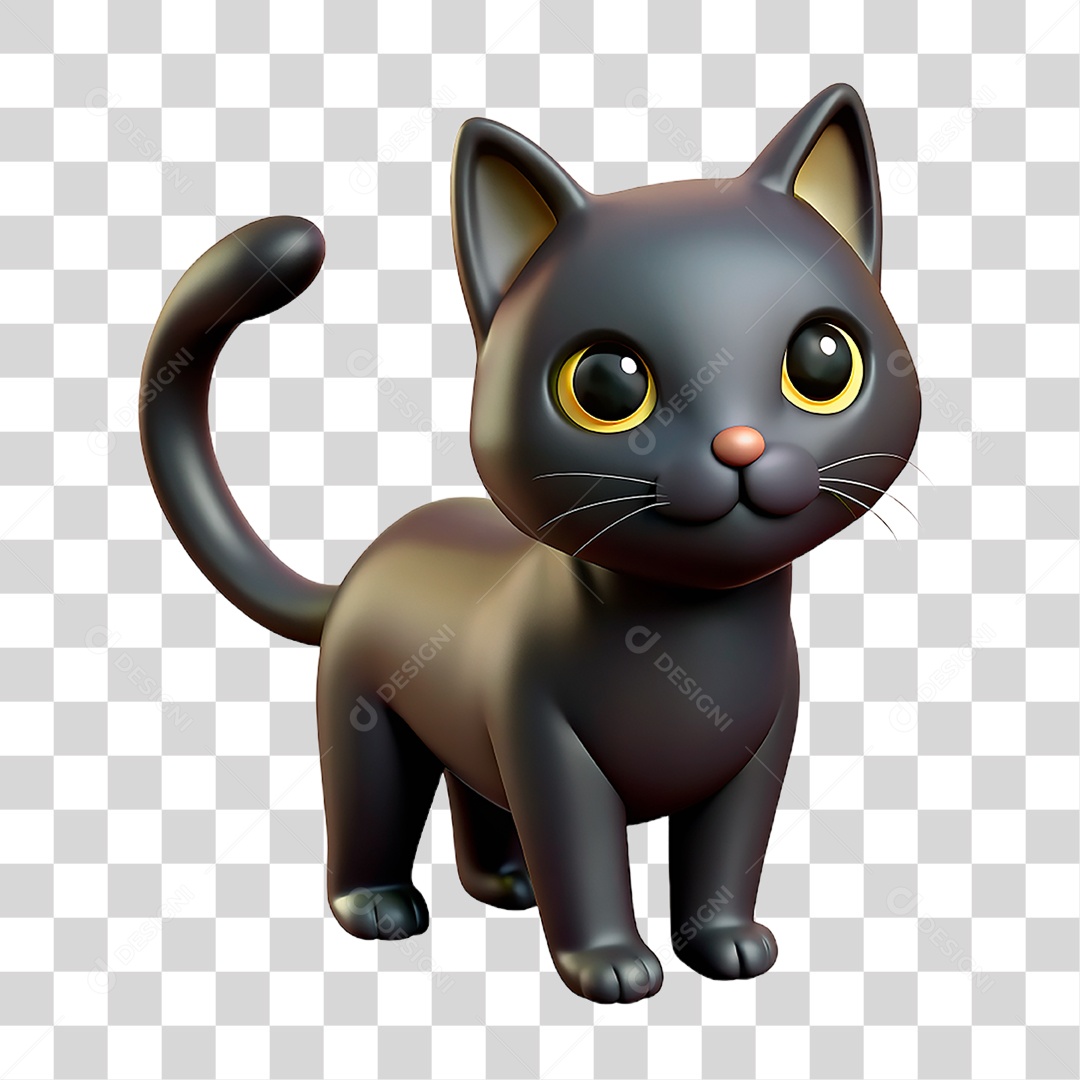 Mascote 3D Gato Preto PNG Transparente