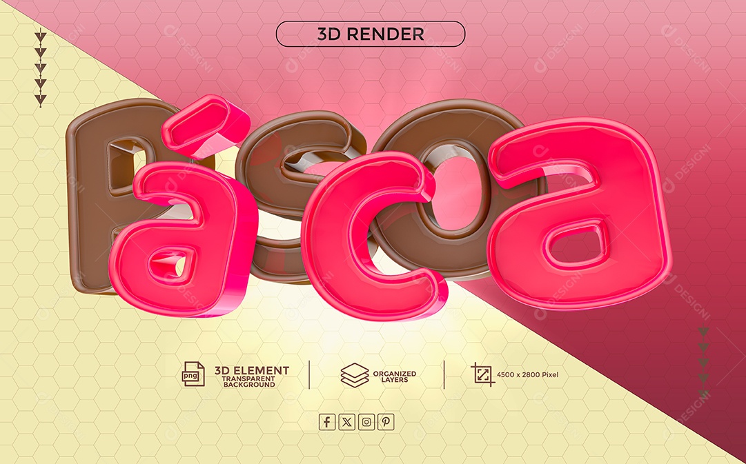 Páscoa Texto 3D Marron Rosa para Composição PSD