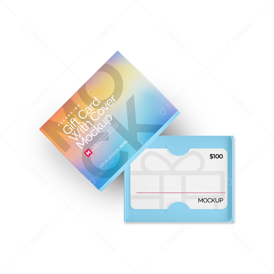 Caixa com Cartão de Presente Mockup PSD Editável