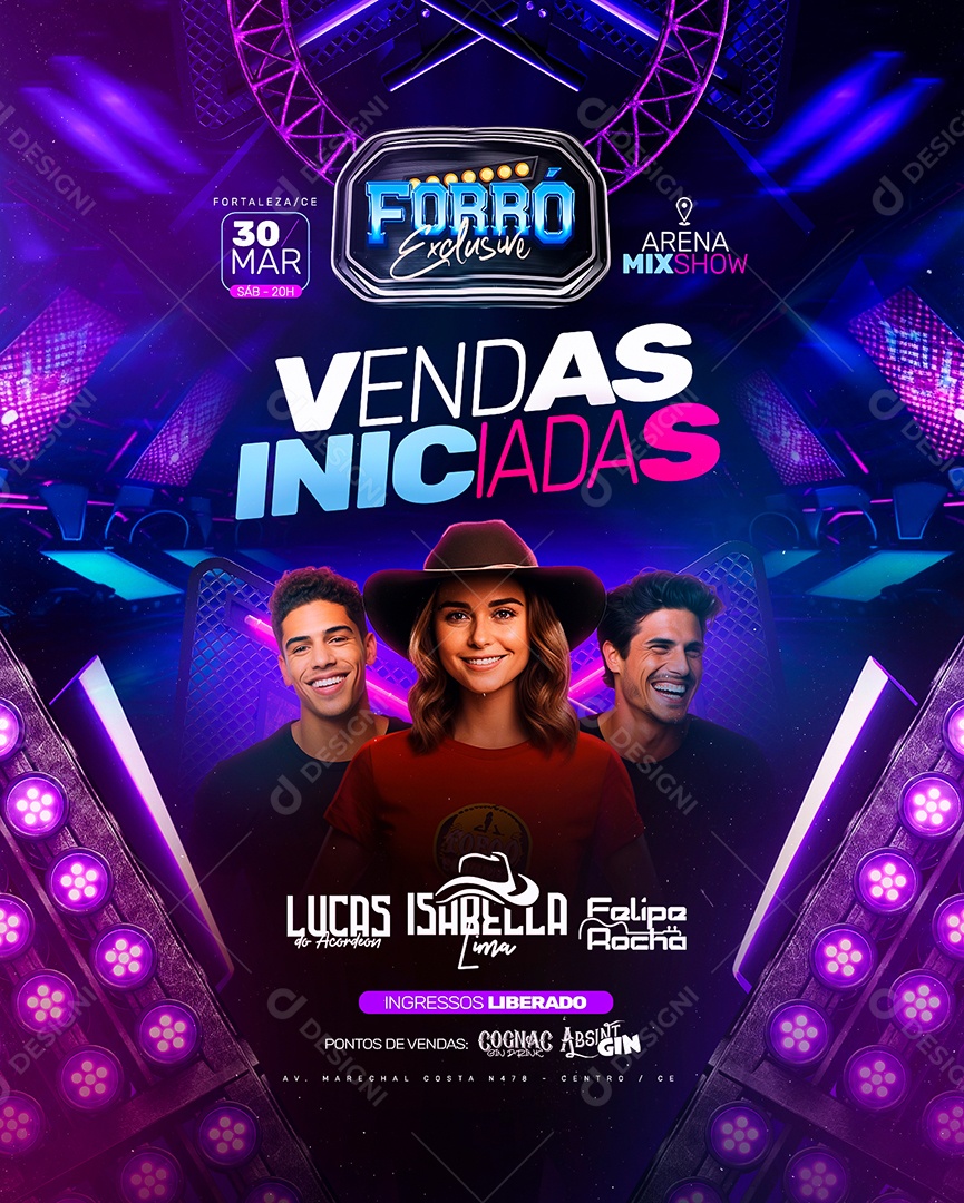 Flyer Forró Exclusive Lucas do Acordeon Isabella Lima Felipe Rocha Vendas Social Media PSD Editável