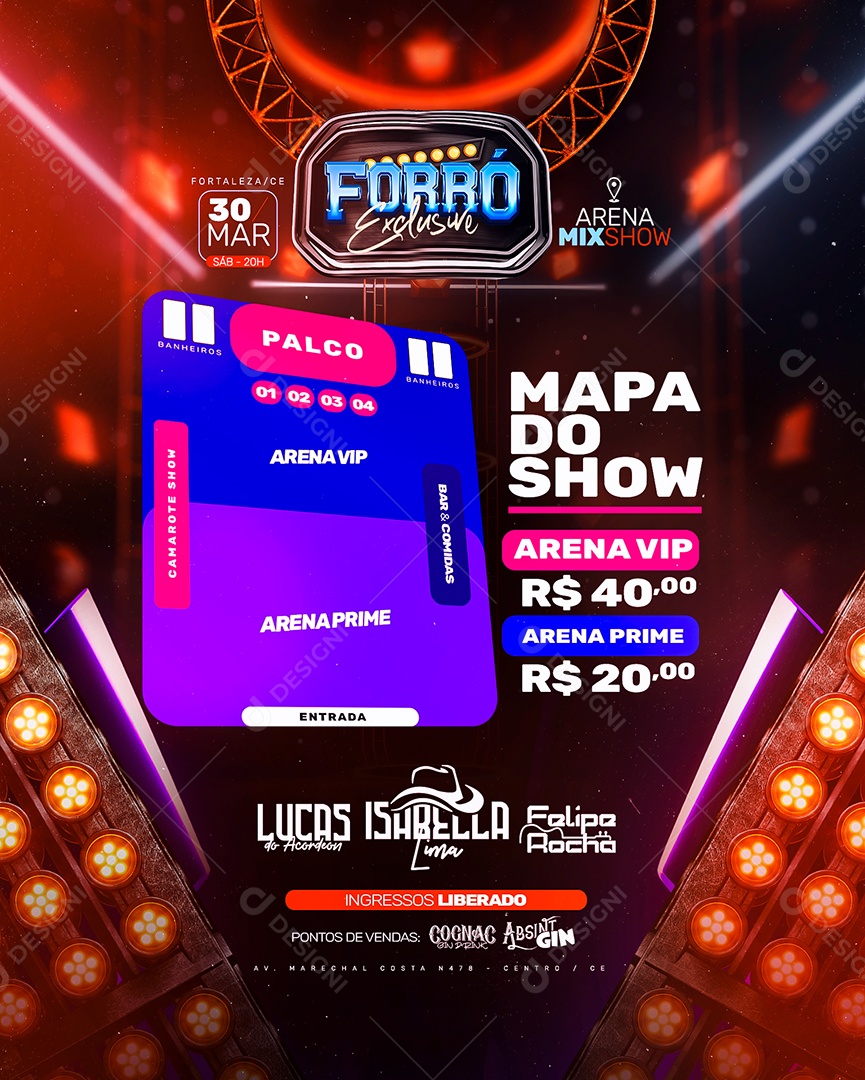 Flyer Mapa do Show Lucas do Acordeon Isabella Lima Felipe Rocha Social Media PSD Editável