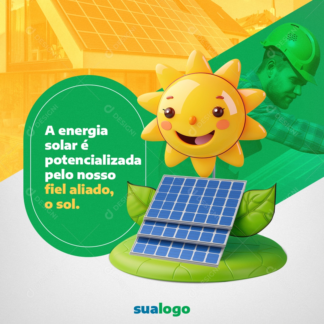 Energia Solar é potencializada pelo nosso fiel aliado o sol Social Media PSD Editável