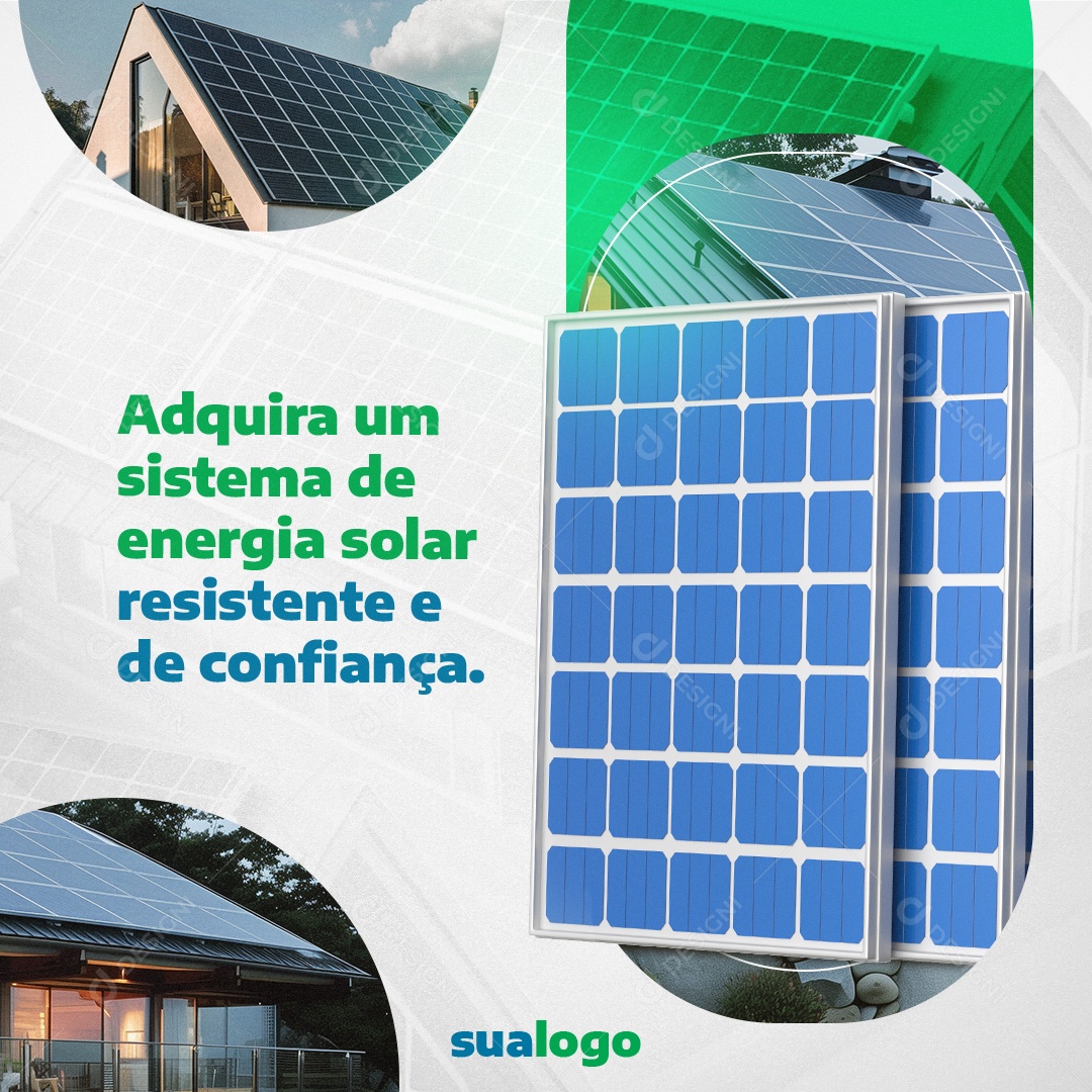 Energia Solar Adquira um sistema resistente e de confiança Social Media PSD Editável