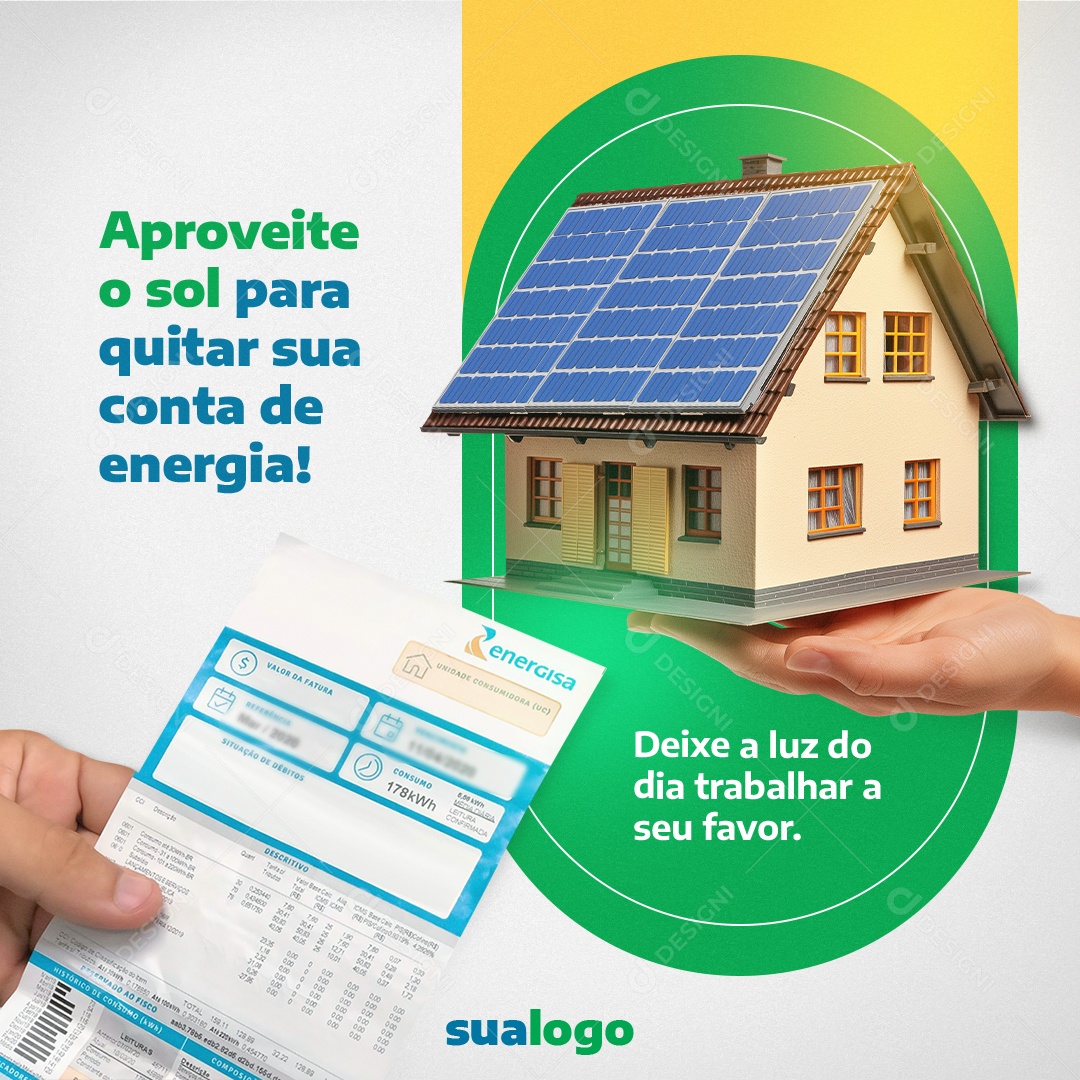 Energia Solar Aproveite o sol para quitar sua conta de energia Social Media PSD Editável
