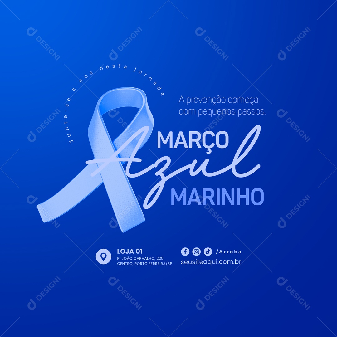 Março Azul Marinho A prevenção começa com pequenos passos Social Media PSD Editável