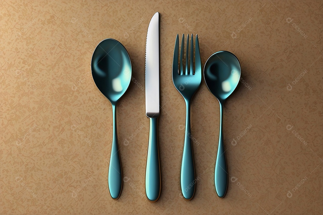 Conjunto de talheres com renderização 3d em cores modernas isoladas