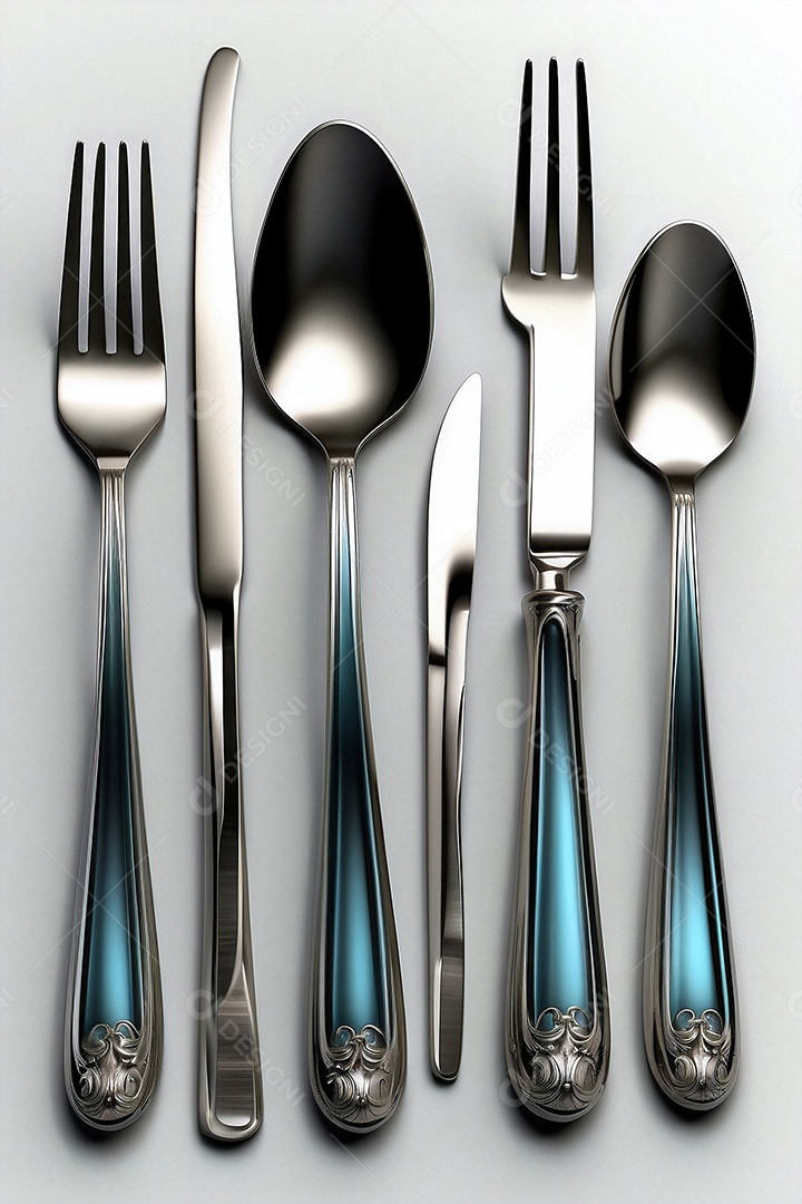 Conjunto de talheres com renderização 3d em cores modernas isoladas