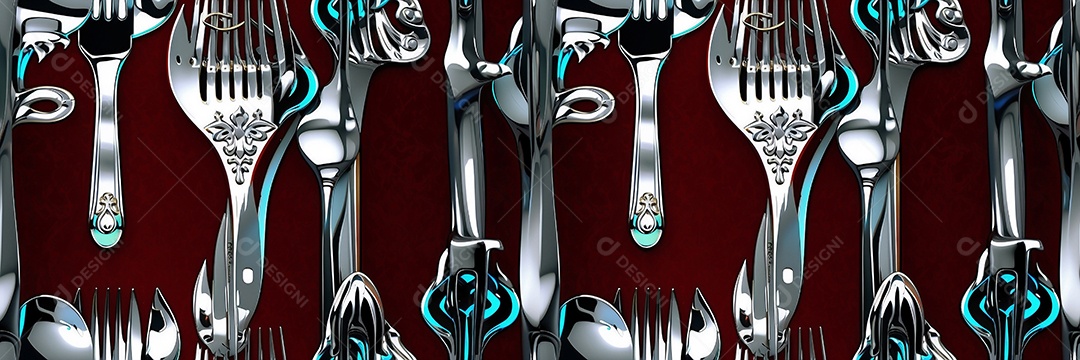 Conjunto de talheres com renderização 3d em cores modernas isoladas