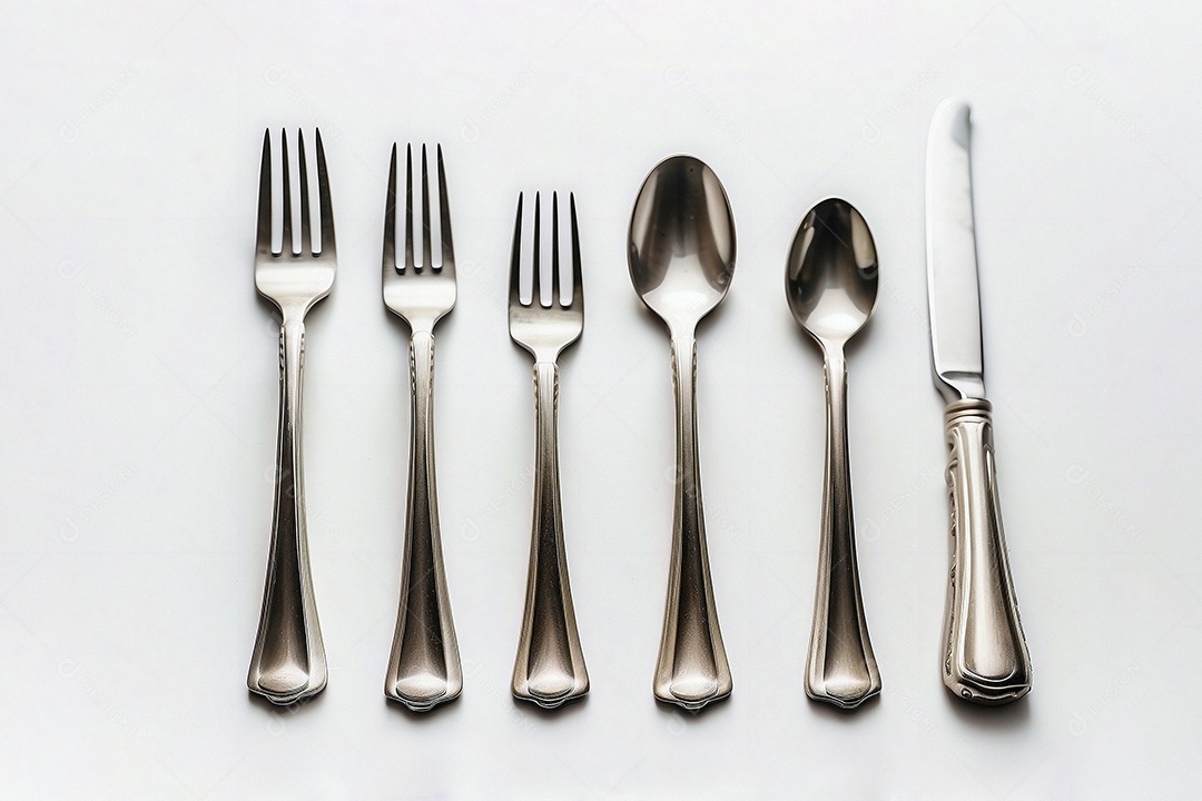 Conjunto de talheres com renderização 3d em cores modernas isoladas