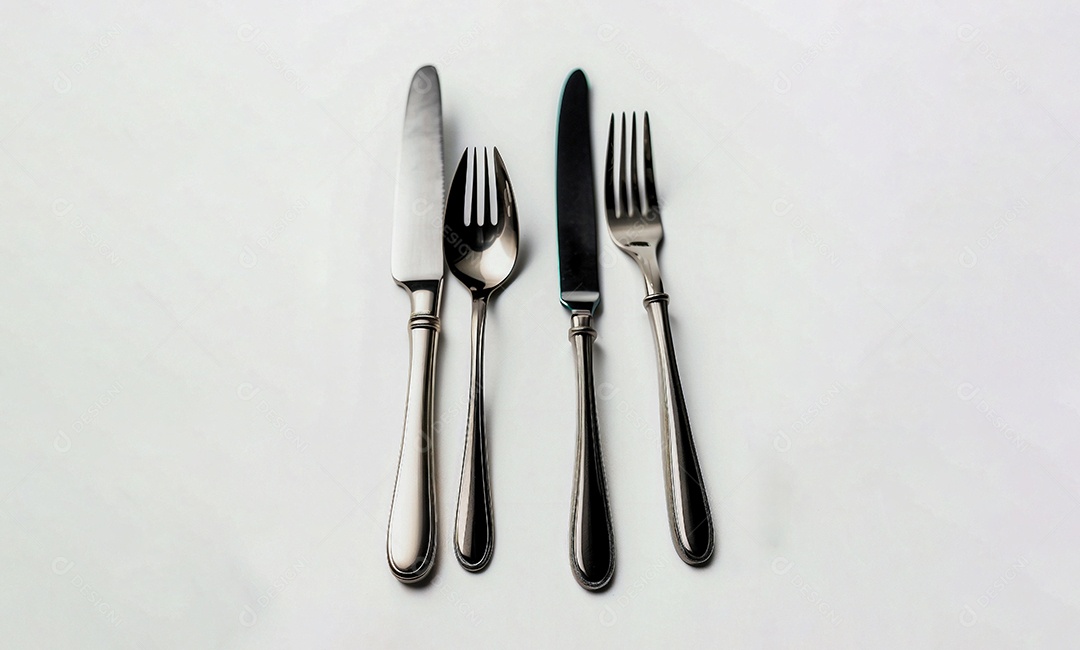 Conjunto de talheres com renderização 3d em cores modernas isoladas