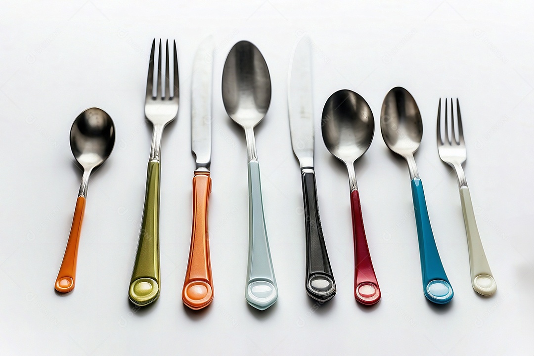 Conjunto de talheres com renderização 3d em cores modernas isoladas