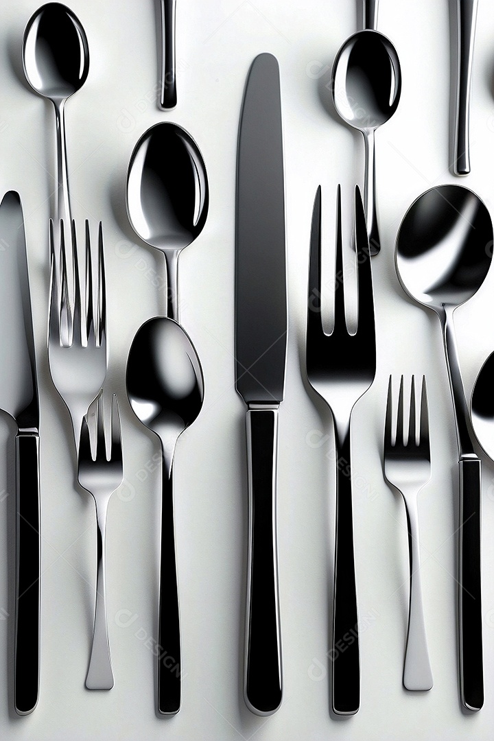 Conjunto de talheres com renderização 3d em cores modernas isoladas