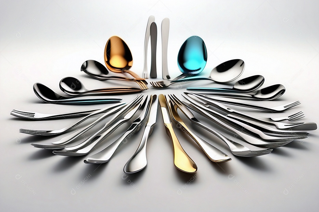 Conjunto de talheres com renderização 3d em cores modernas isoladas