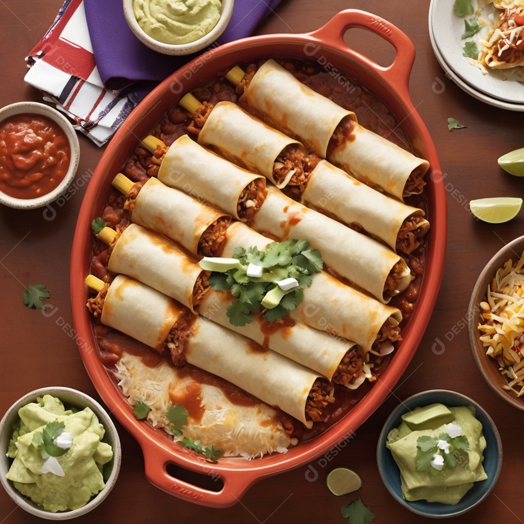 Panela com enchiladas recheadas e tradicionais