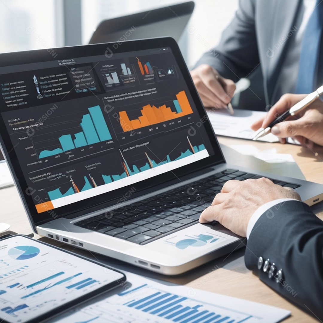 Empresários trabalhando em gráficos de rendimento de empresa