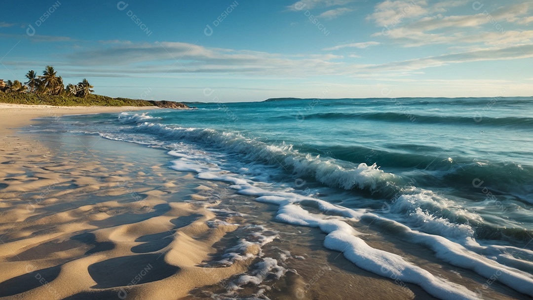 Praia linda com ondas na areia