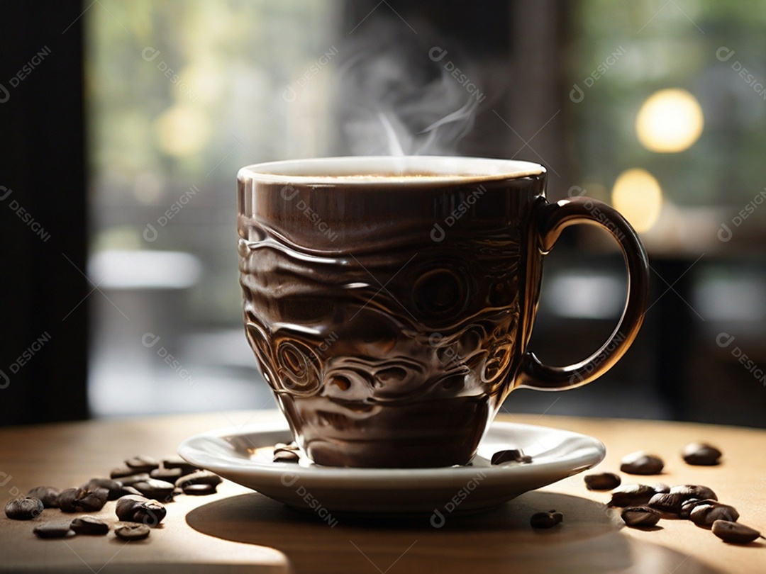 Xícara de café com grãos de café