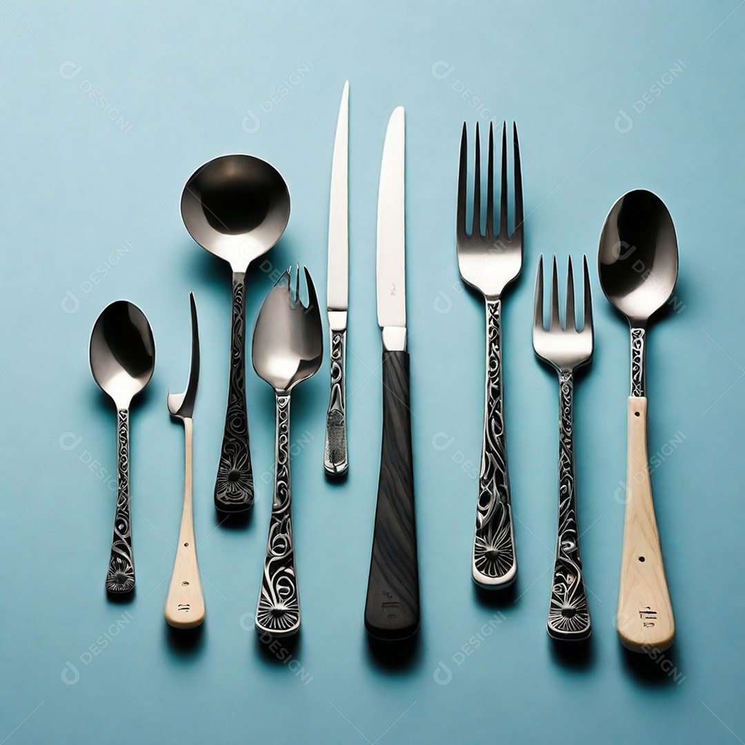 Talheres prata com cabo preto