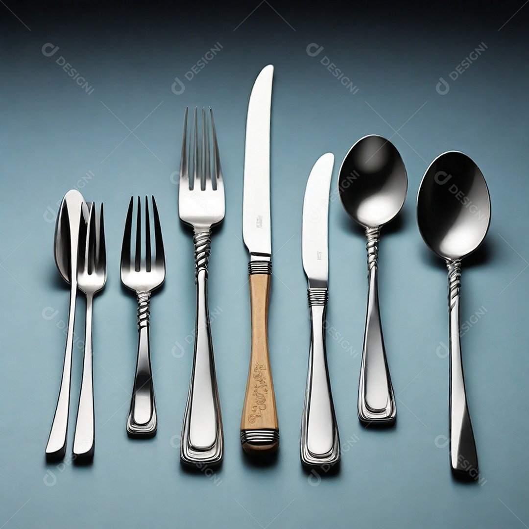 Talheres pratas com faca do cabo de madeira