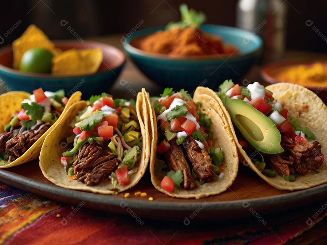 Tacos de carnes com creme de salada