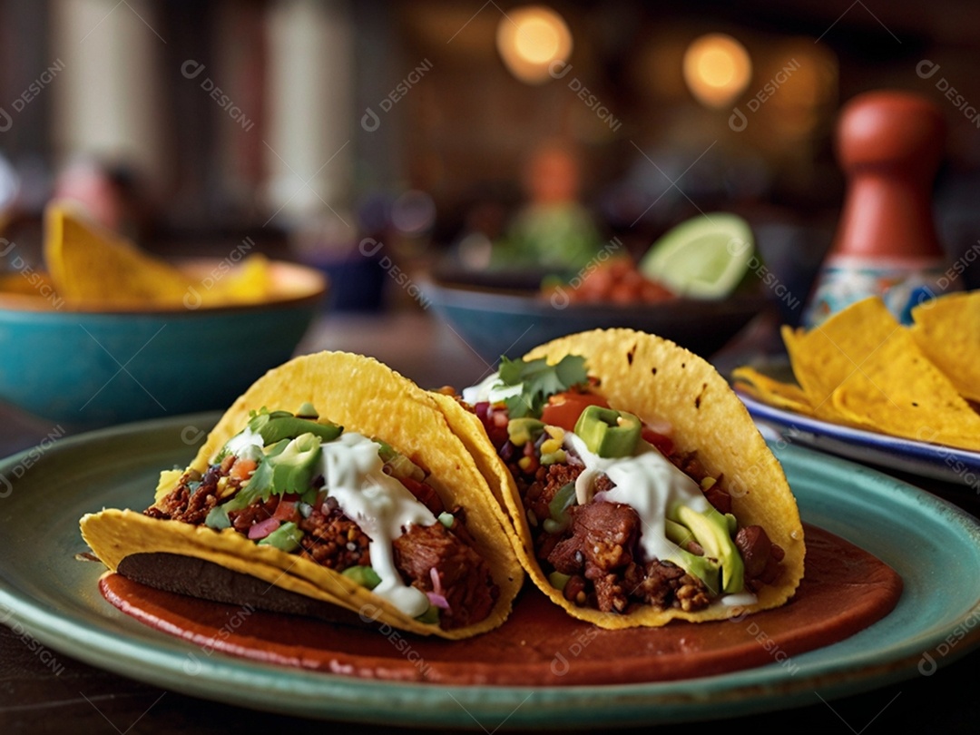 Tacos de carnes com creme de salada