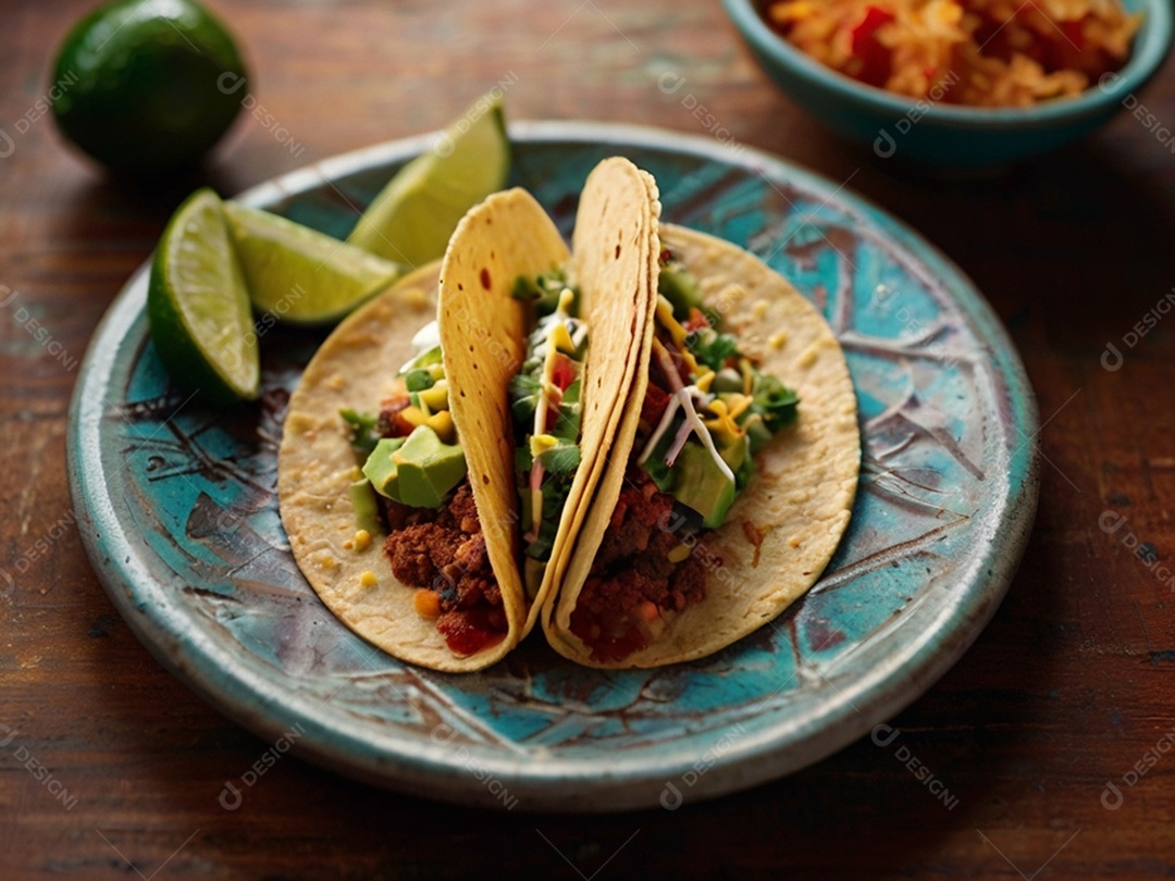 Tacos recheado com carne e abacate