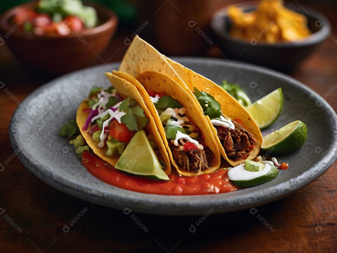 Tacos tradicionais e limões ao lado