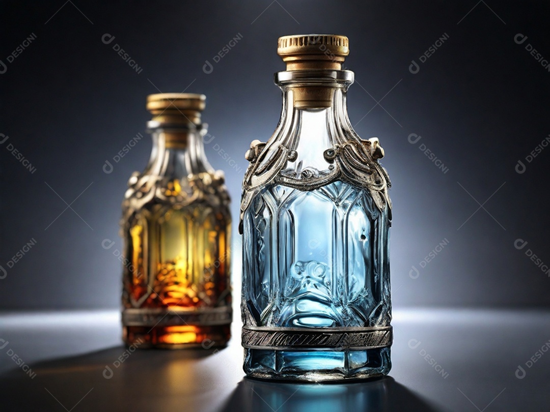Garrafas detalhadas de vidro