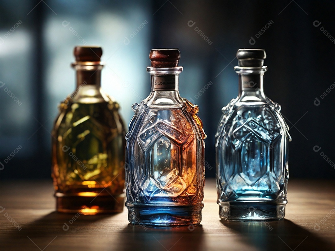 Garrafas detalhadas de vidro
