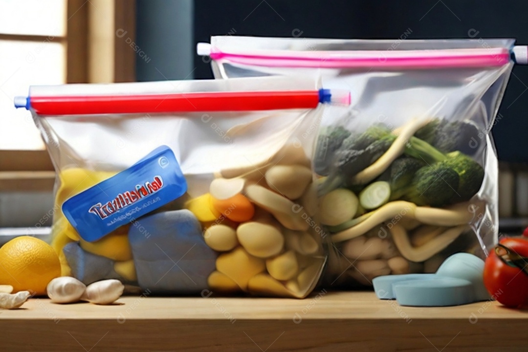 Pacotes a vácuo de organização de alimentos