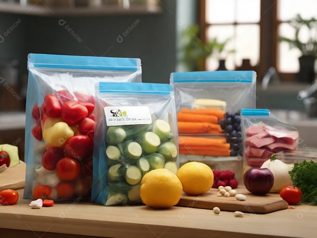 Pacotes a vácuo de organização de alimentos
