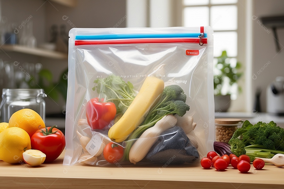 Sacos a vácuo cheio de verduras e legumes