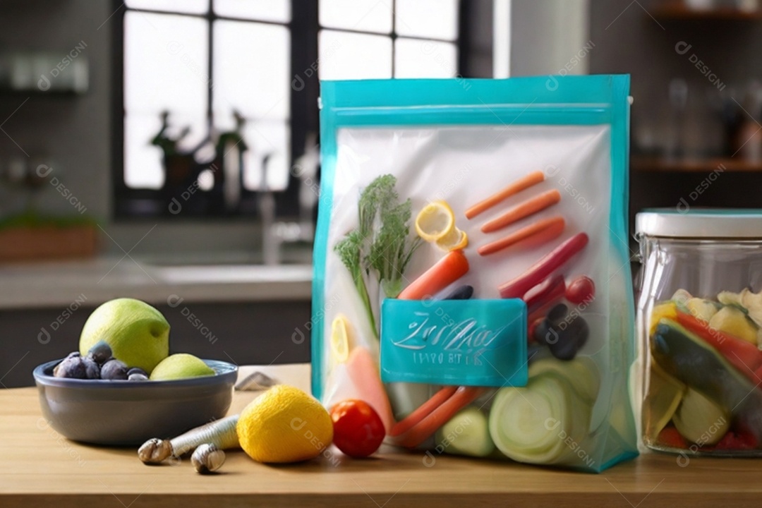 Sacos a vácuo cheio de verduras e legumes