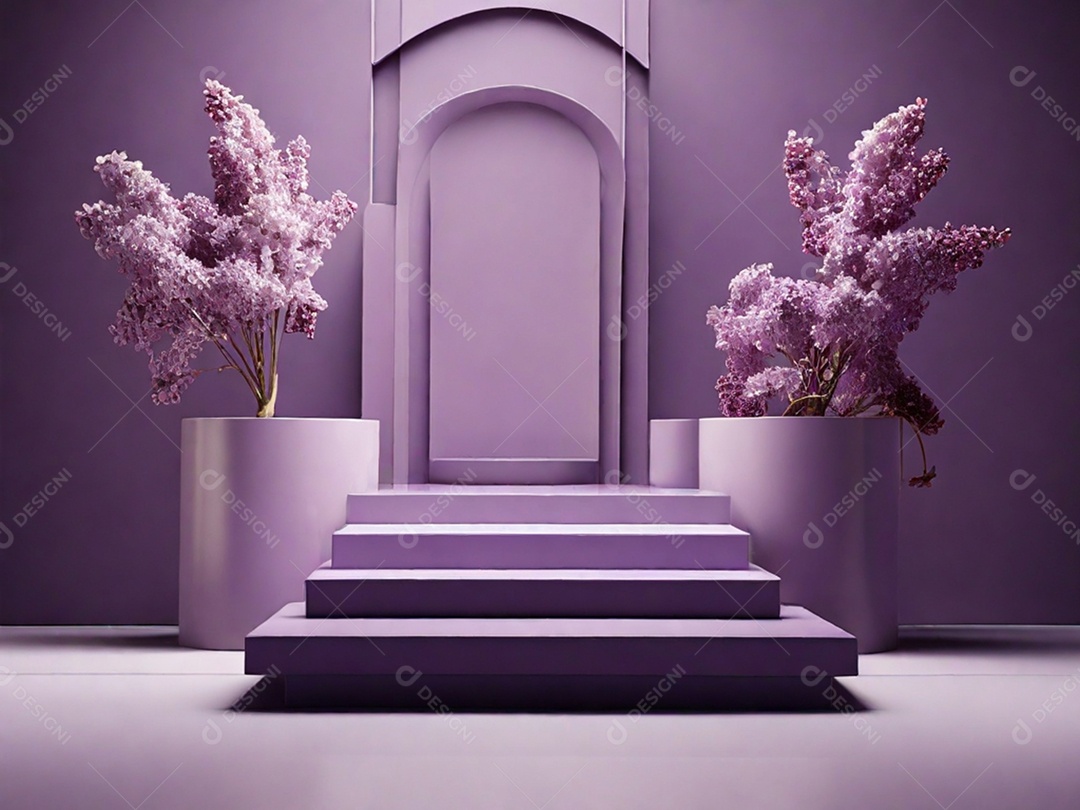 Decoração lilás com galhos de folhas