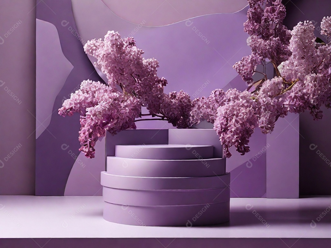 Pódio como decoração com galhos de flores