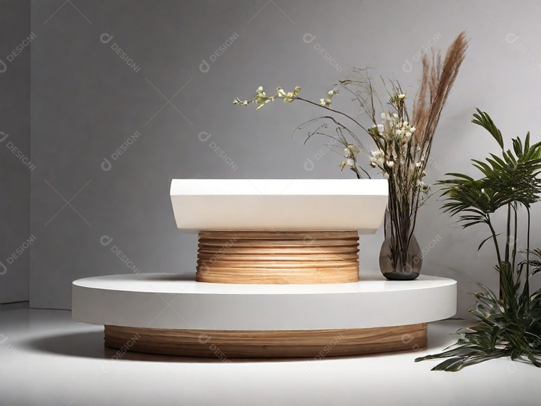 Balcão de decoração com jarros de plantas