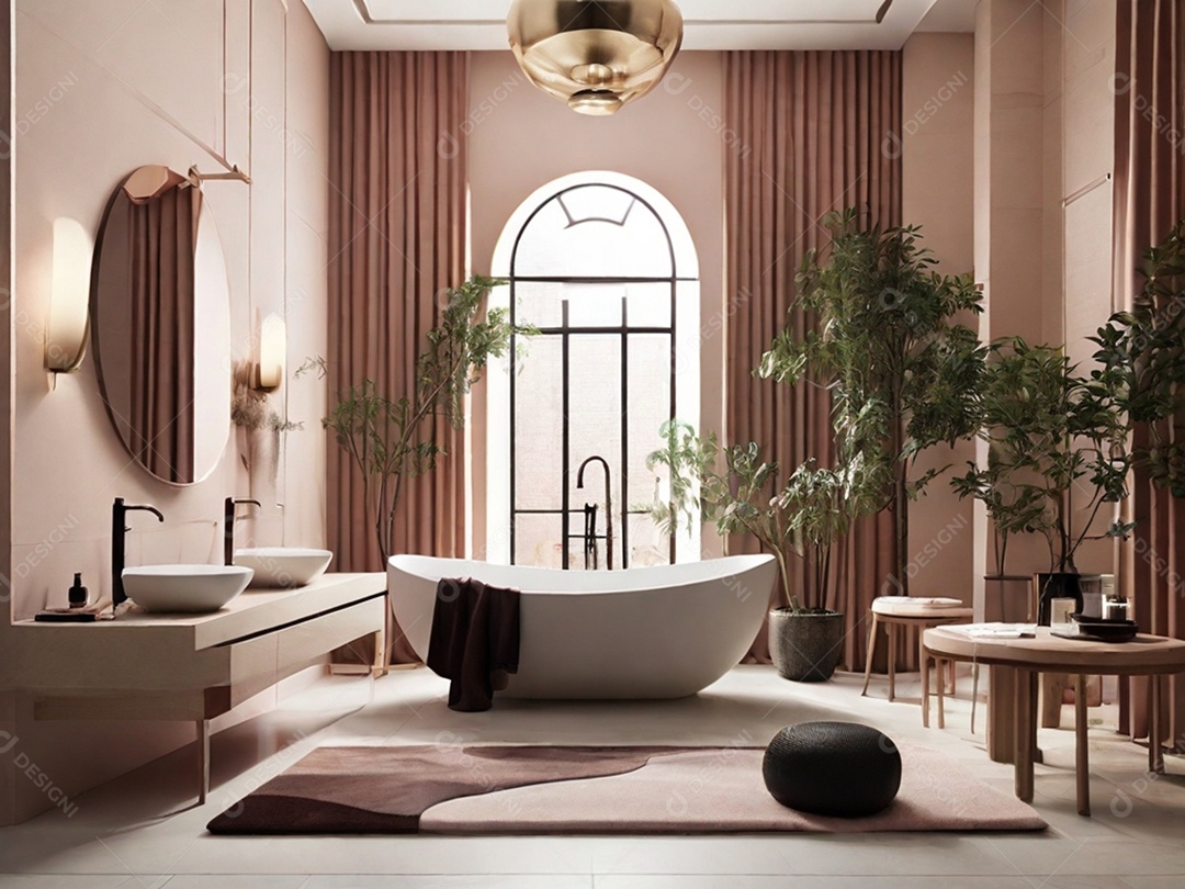 Banheiro moderno e elegante com verde e banheira de luxo