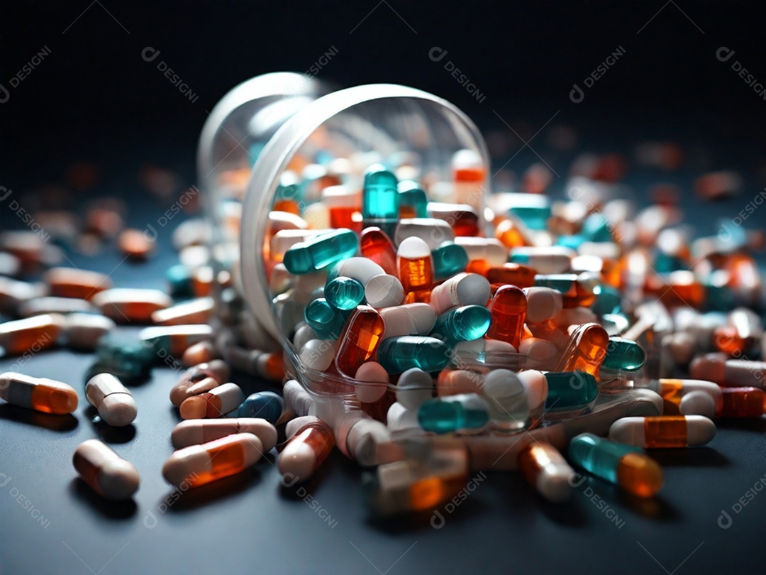 Potes com remédios caído