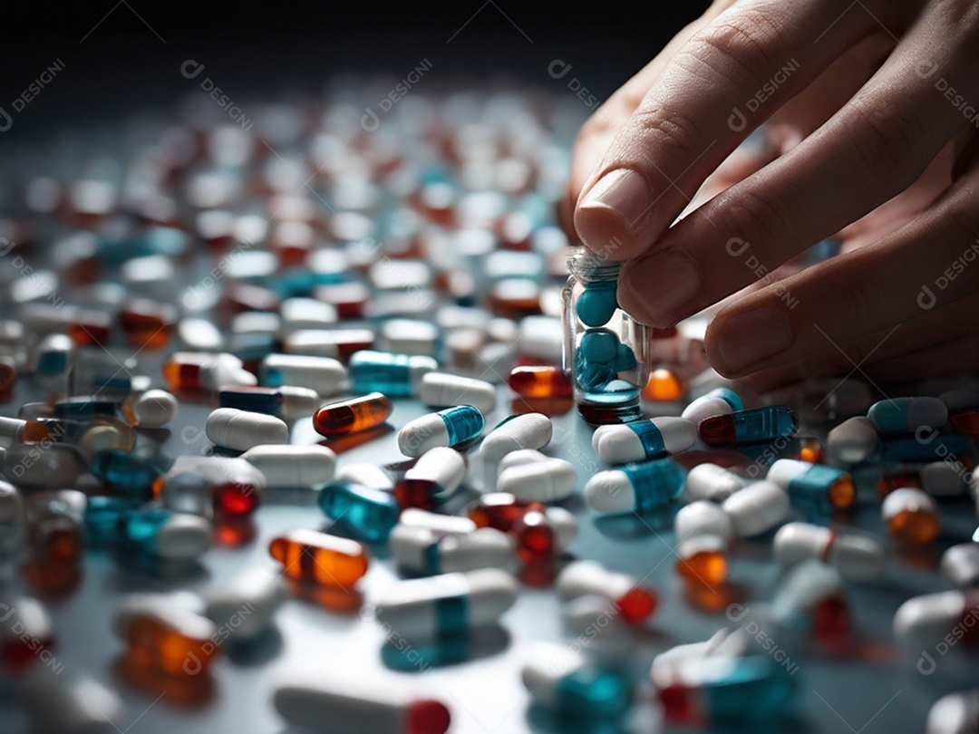 Mão pegando vários comprimidos