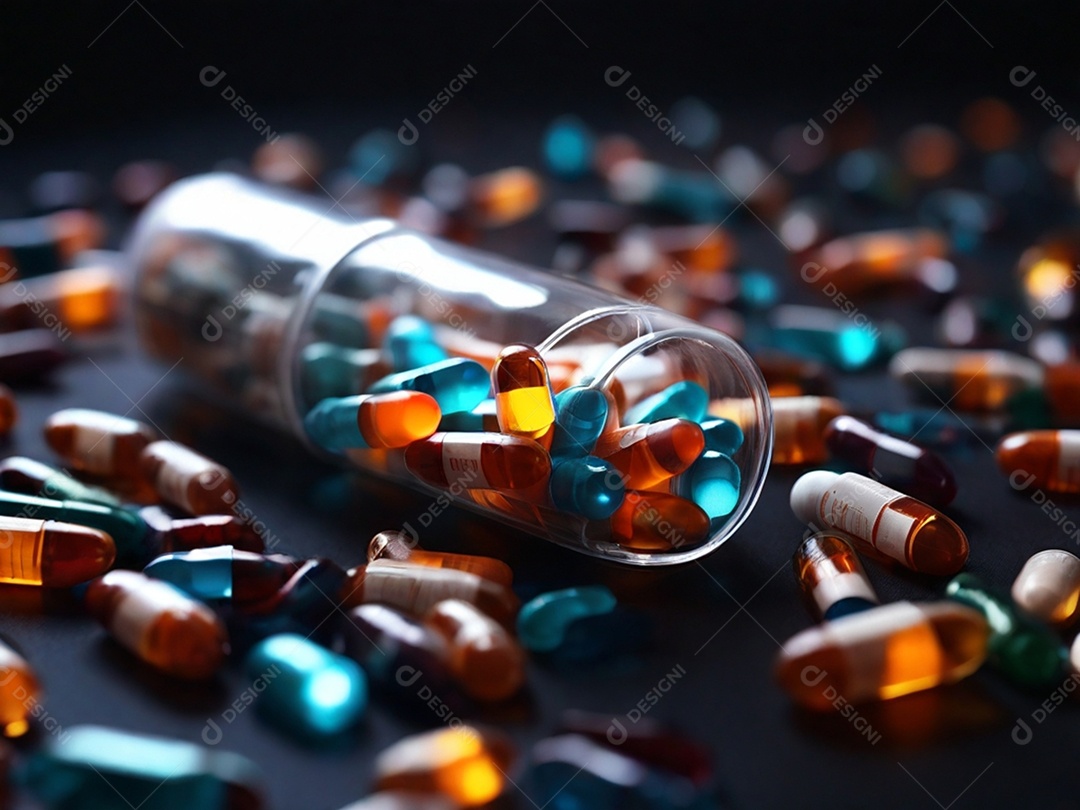 Frasco com muitos comprimidos