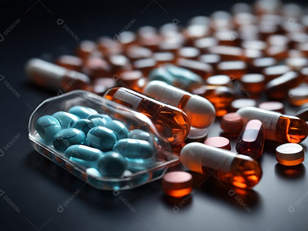 Capsulas de remédios dentro do frasco