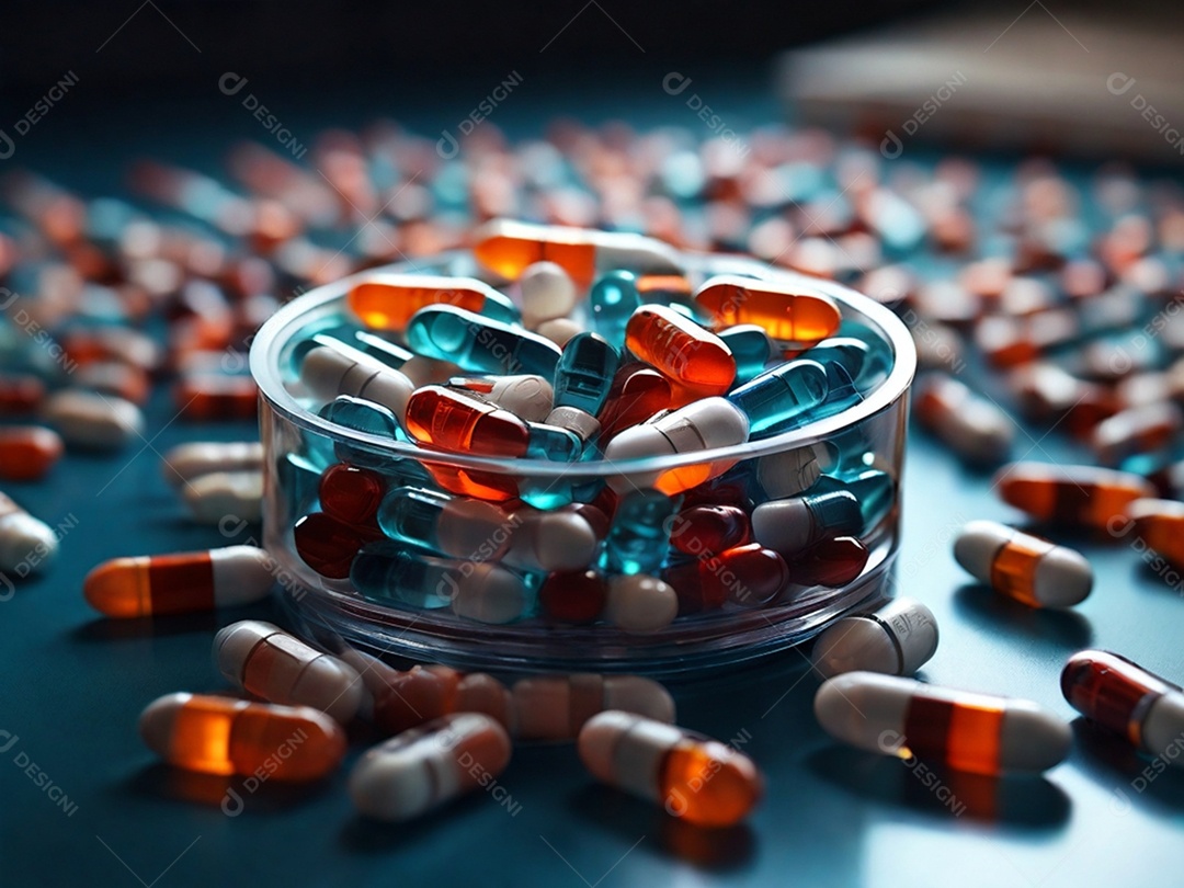 Capsulas de remédios dentro do frasco