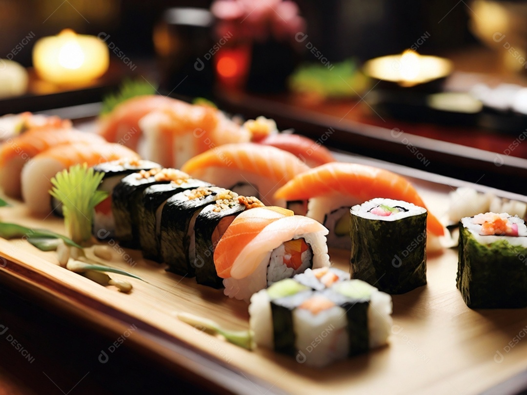 Tábua de sushi sashimi delicioso