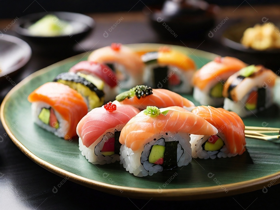 Comida japonesa sobre a mesa
